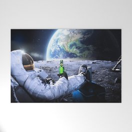 Astronaut on the Moon with beer Welcome Mat