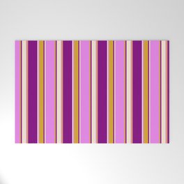 [ Thumbnail: Violet, Goldenrod, Purple & Beige Colored Lines Pattern Welcome Mat ]