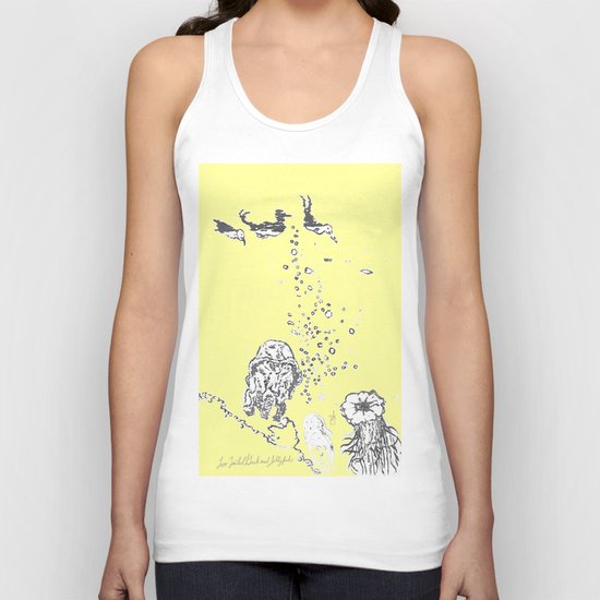 Two Tailed Duck and Jellyfish Baby Yellow Unisex Tank Top