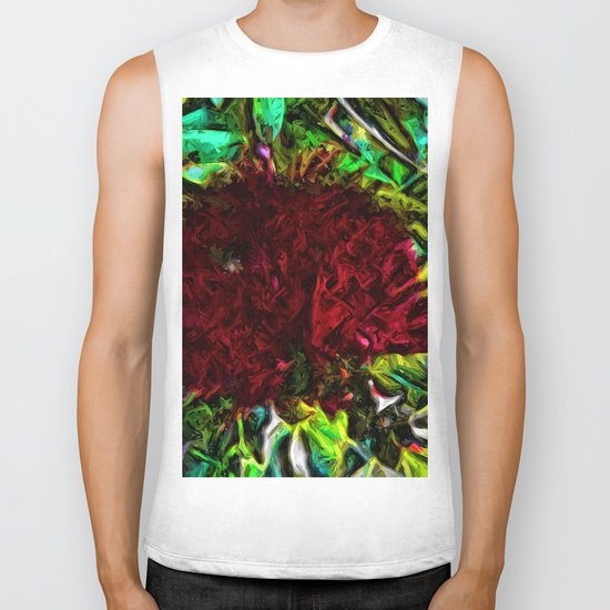 Red Flower in the Shadows and Bright Green Leaves Biker Tank