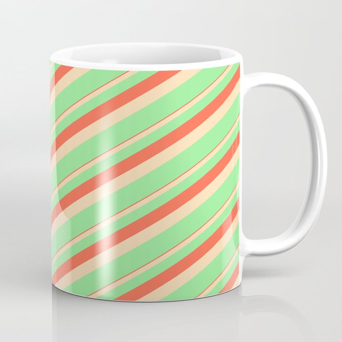 Red, Tan & Light Green Colored Lines Pattern Coffee Mug