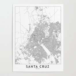 Santa Cruz White Map Poster