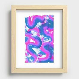 Wavy Lines and Squiggles Abstract Painting - Neon Blue, Magenta and Teal Recessed Framed Print