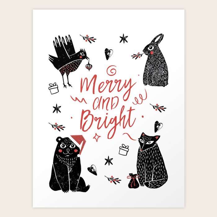 Christmas Black And White Animals Art Print By Happyplum Society6