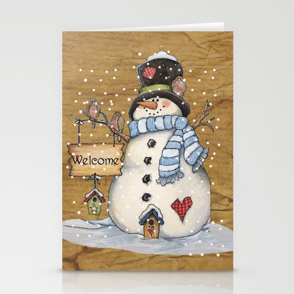 Folk Art Snowman Christmas Stationery Cards