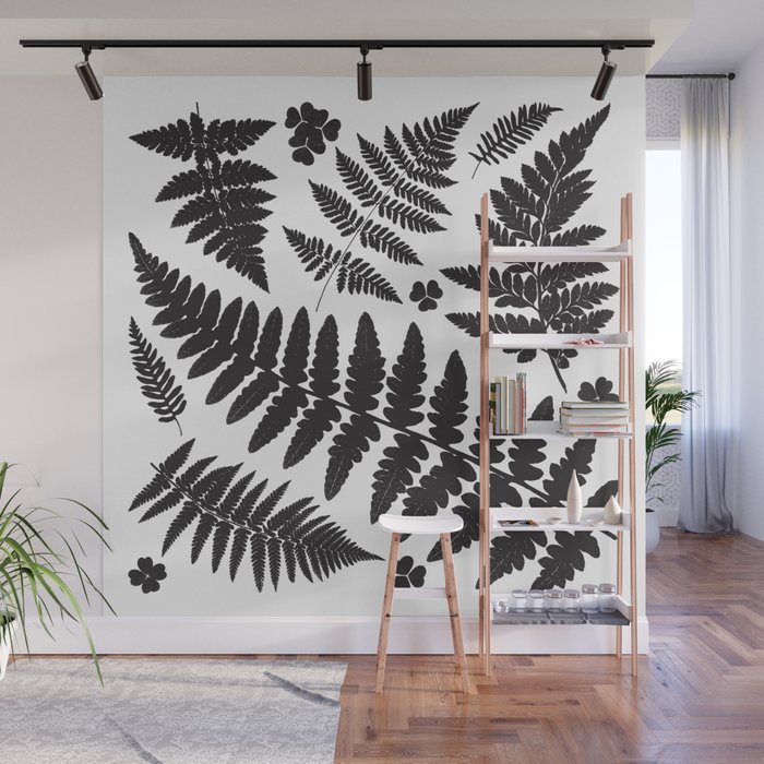 Black and White Ferns Wall Mural