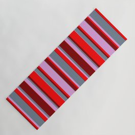 [ Thumbnail: Plum, Slate Gray, Maroon, and Red Colored Lines Pattern Yoga Mat ]