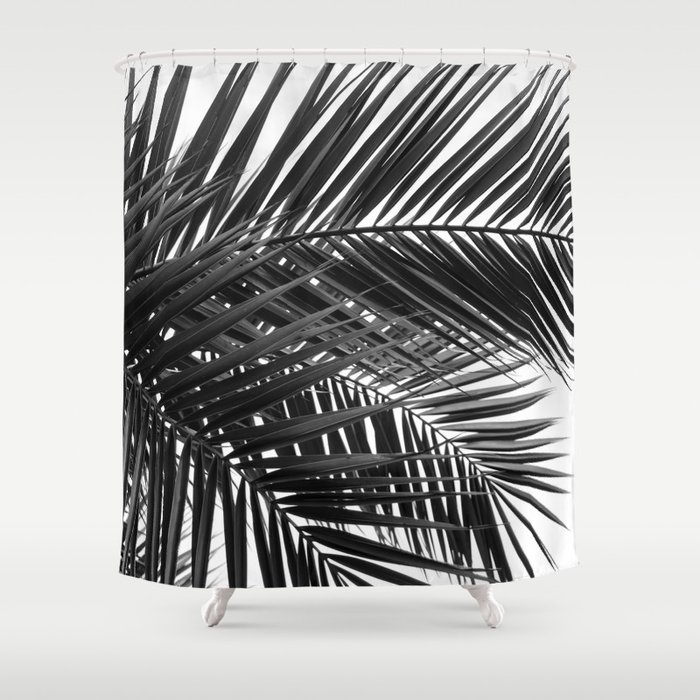 White Nature Photography Shower Curtain, Black Palm Leaf Shower Curtain