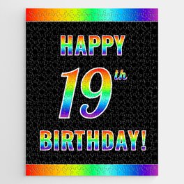 [ Thumbnail: Fun, Colorful, Rainbow Spectrum “HAPPY 19th BIRTHDAY!” Jigsaw Puzzle ]