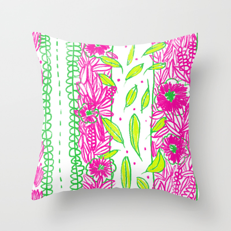 Funkly Floral Pink Green Throw Pillow By Ashleighcorrin Society6