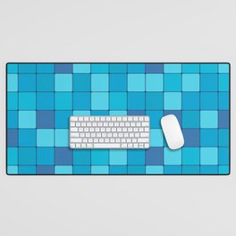 Into the Blue - Geometric Tile Pattern in Azure Turquoise Cobalt   Desk Mat