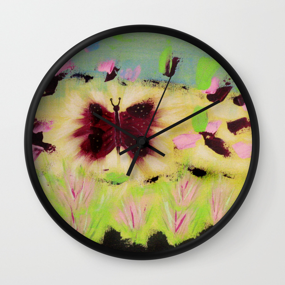 Butterfly Park Abstract Acrylic Painting Of Animals Wall Clock By