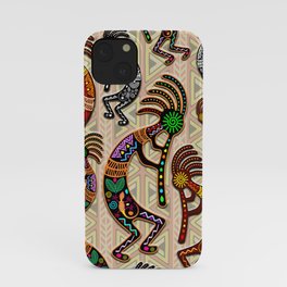 Kokopelli Rainbow Colors on Tribal Pattern  iPhone Case