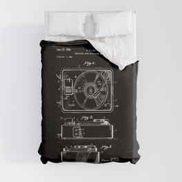 Turntable Patent - White on Black Duvet Cover