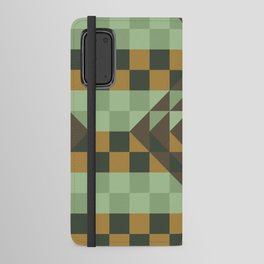 Sage green and brown gingham checked ornament Android Wallet Case