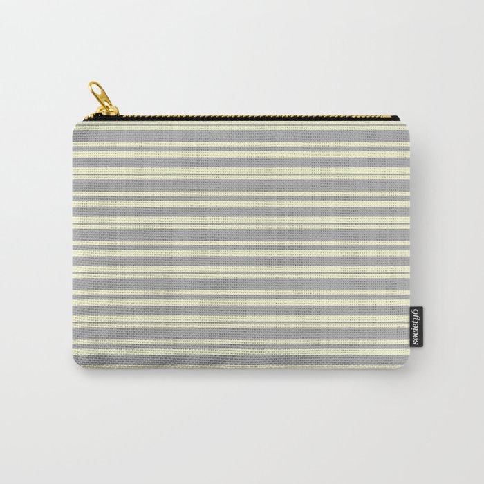 Light Yellow & Dark Grey Colored Pattern of Stripes Carry-All Pouch