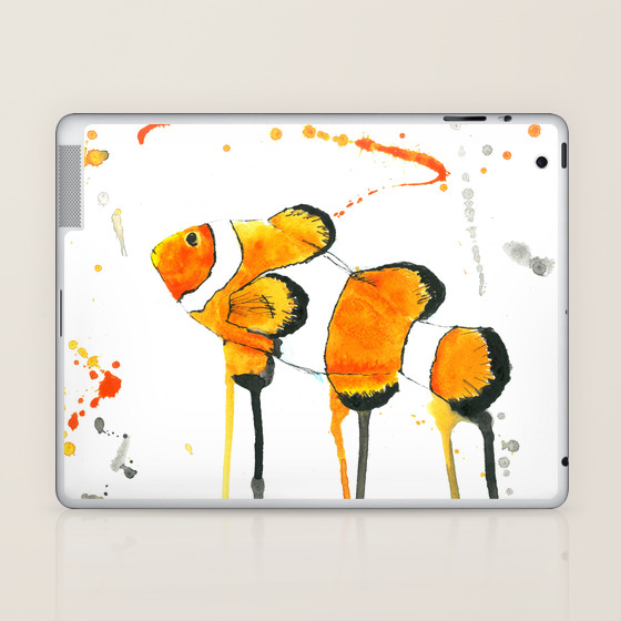 Clownfish Watercolor Painting Laptop Ipad Skin By