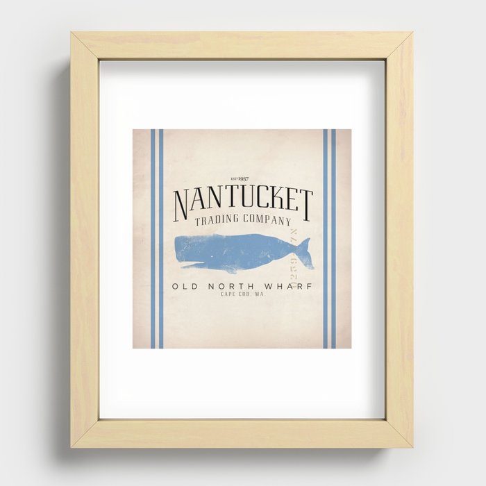 Nantucket whale nautical ocean wharf Massachusetts cottage beach house art Recessed Framed Print