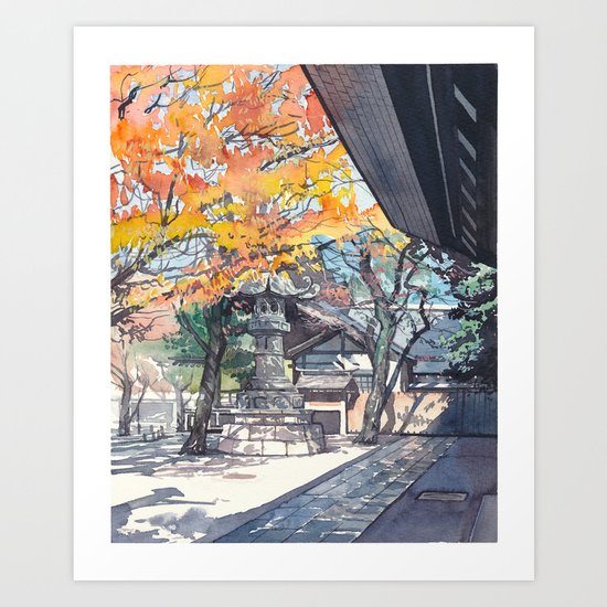 A shrine in autumn Art Print