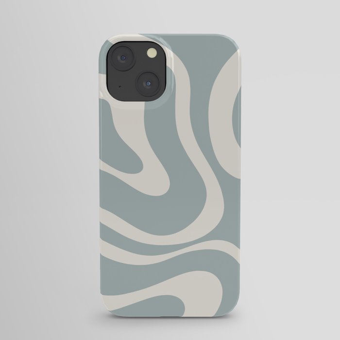 Modern Liquid Swirl Abstract Pattern in Light Blue-Grey and Cream  iPhone Case