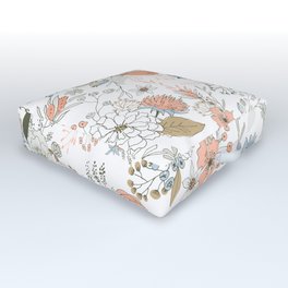 Abstract modern coral white pastel rustic floral Outdoor Floor Cushion