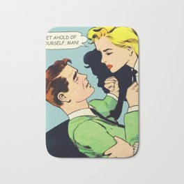 Get Ahold of Yourself! Bath Mat | Retro, Comic, Rolereversal, Male, Female, Crying, Chauvinism, Feminist, Drawing, Woman 