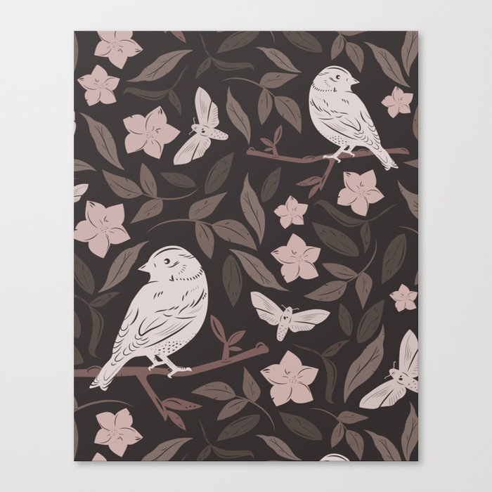 Moody Cottagecore Aesthetic Birds Flowers Butterfly Canvas Print