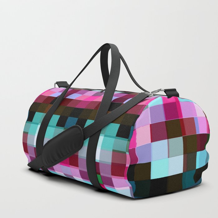 geometric symmetry pixel square pattern abstract background in pink blue Duffle Bag