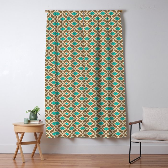 Tribal Ikat Pattern Beige Taupe And Turquoise Blackout Curtain