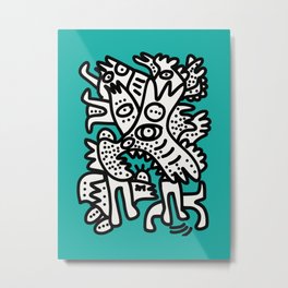 Green Acqua Street Art Black and White Creatures Metal Print | Green, Design, White, Emmanuelsignorino, Acqua, Minimal, Urban, Street Art, Sketch, Graffti 