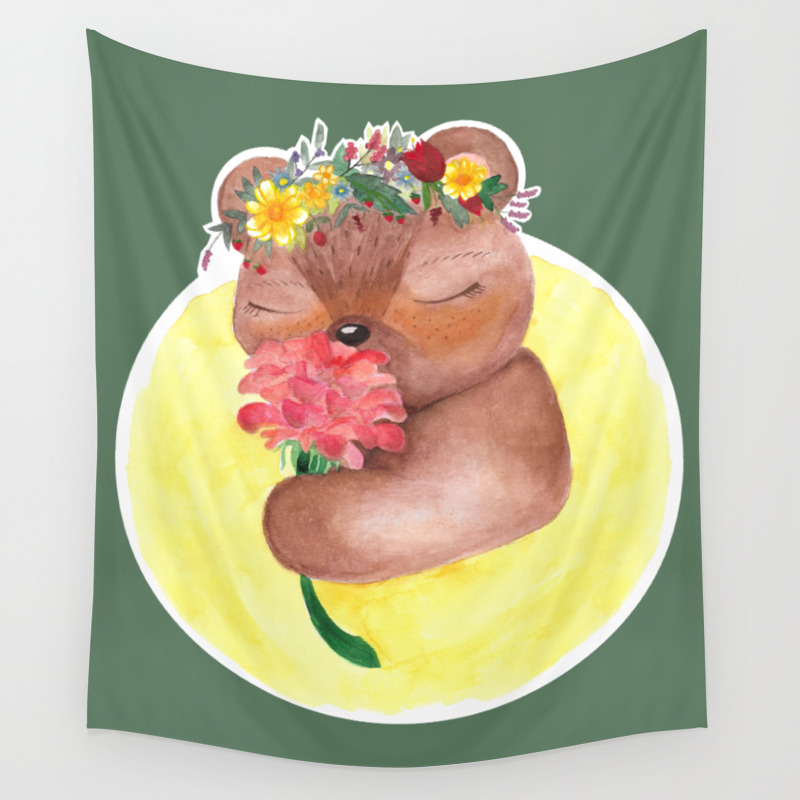 Midsommar Bear With Flower Crown Wall Tapestry By Mimeowmia Society6