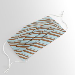 [ Thumbnail: Brown and Light Blue Colored Stripes/Lines Pattern Face Mask ]