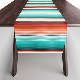 Navajo White, Turquoise and Burnt Orange Southwest Serape Blanket Stripes Table Runner