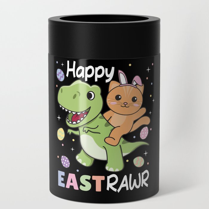 Cat With T-rex Easter Estrawr Easter Pun Can Cooler