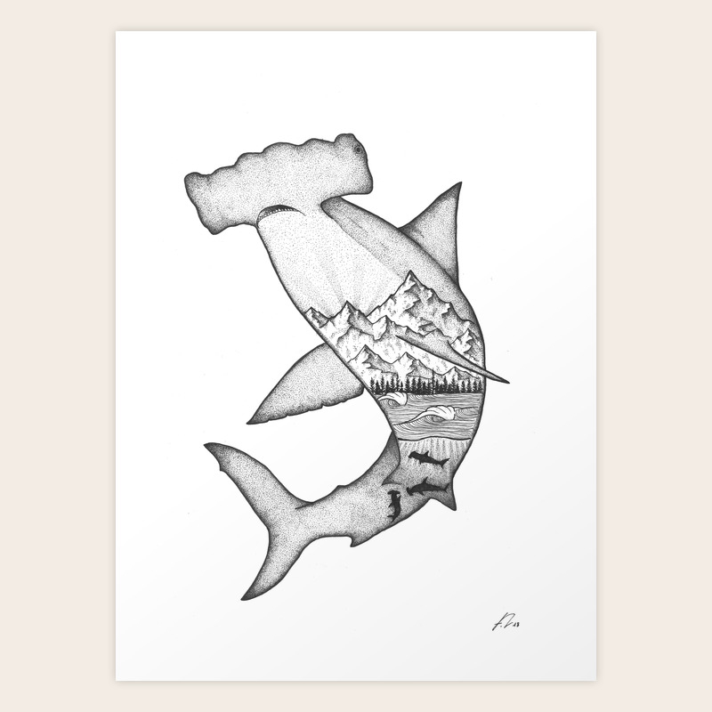 Nakawe Gameover Fishing Hammerhead Shark Art Print By Lavaterart Society6