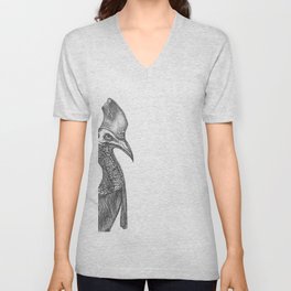 hand-drawn cassowary with liners on a white background. realistic Bird, perfect print black on white V Neck T Shirt