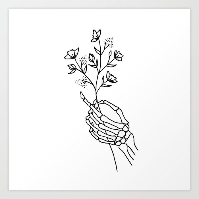 Skeleton Hand Holding Wildflowers Design Art Print