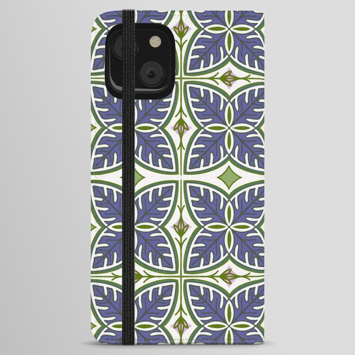 Tropical Leaves Retro Modern Periwinkle  iPhone Wallet Case