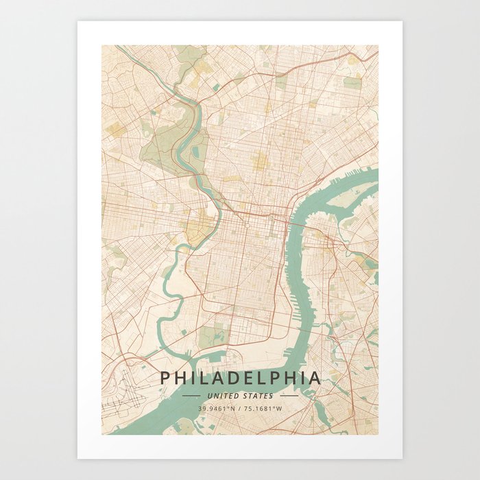 Philadelphia, United States - Vintage Map Art Print