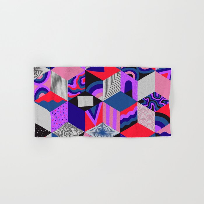 Isometric Cubes - Teal/Orchid/Strawberry Hand & Bath Towel