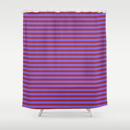 [ Thumbnail: Medium Slate Blue and Brown Colored Stripes/Lines Pattern Shower Curtain ]