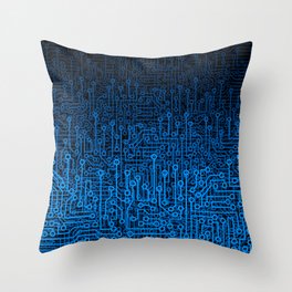 Reboot III BLUE Computer Circuit Board Pattern Throw Pillow