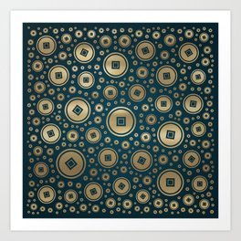 Lucky Gold Chinese coins pattern on dark teal Art Print | Orientalpattern, Coins, Geometric, Gold, Coinspattern, Asian, Traditionalchinese, Luckycoins, China, Decorative 