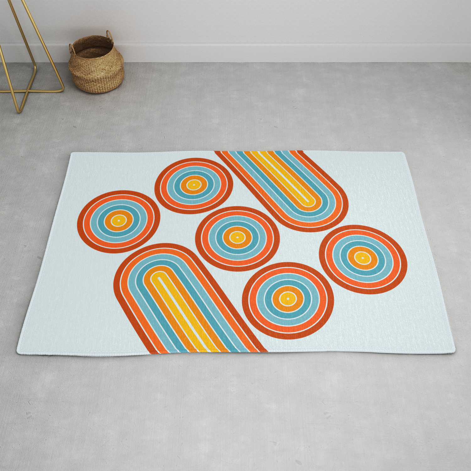 Retro Motion 2 Orange Yellow Blue Abstract Stripe Pattern