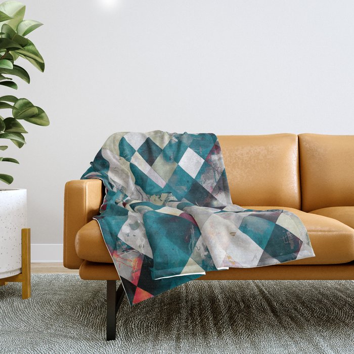 geometric pixel square pattern abstract background in blue green Throw Blanket
