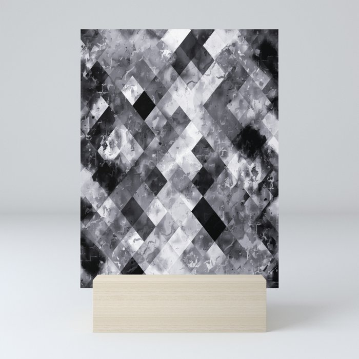 graphic design pixel geometric square pattern abstract background in black and white Mini Art Print