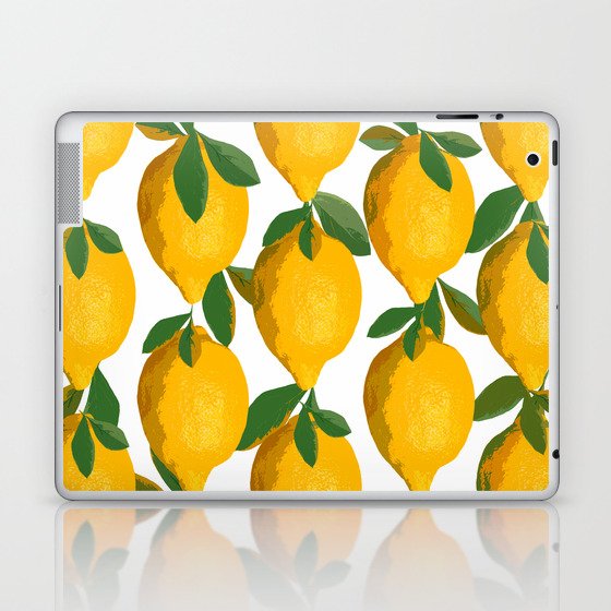 Yellow Mellow Citrons Green Leaves White Background #decor #society6 #buyart Laptop & iPad Skin