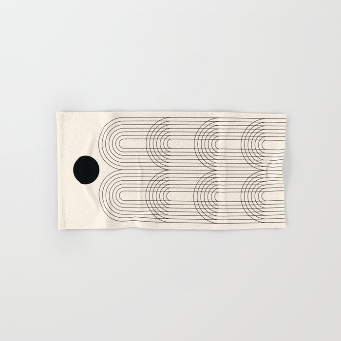 Geometric Lines in Black and Beige 11 (Rainbow and Sun abstraction) Hand & Bath Towel