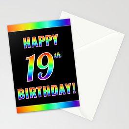 [ Thumbnail: Fun, Colorful, Rainbow Spectrum “HAPPY 19th BIRTHDAY!” Stationery Cards ]