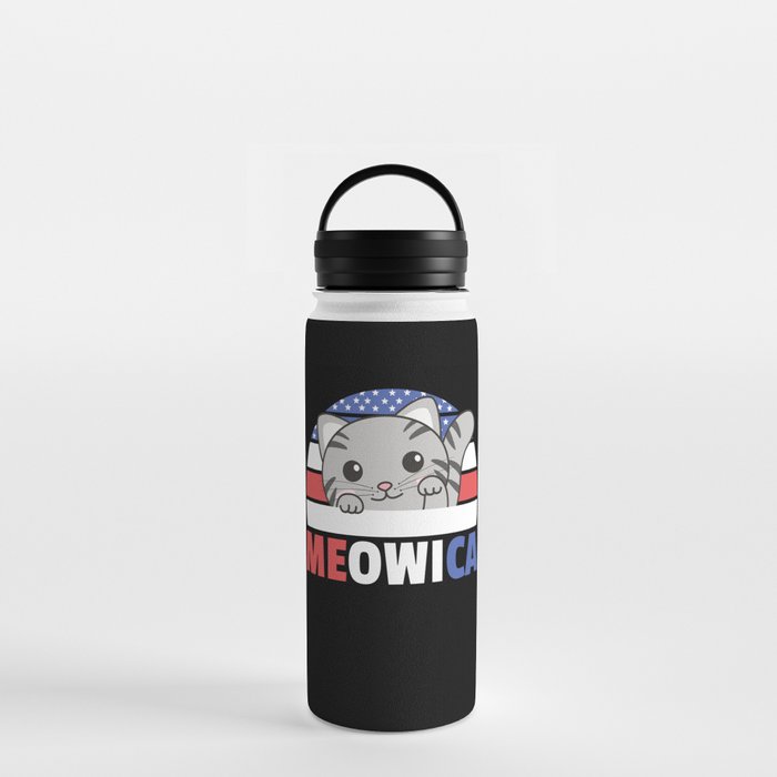 Cat For The Fourth Of July Usa Flag Meowica Water Bottle